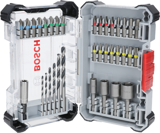 Juego de 35 brocas HSS y destornilladores extraduros Bosch .